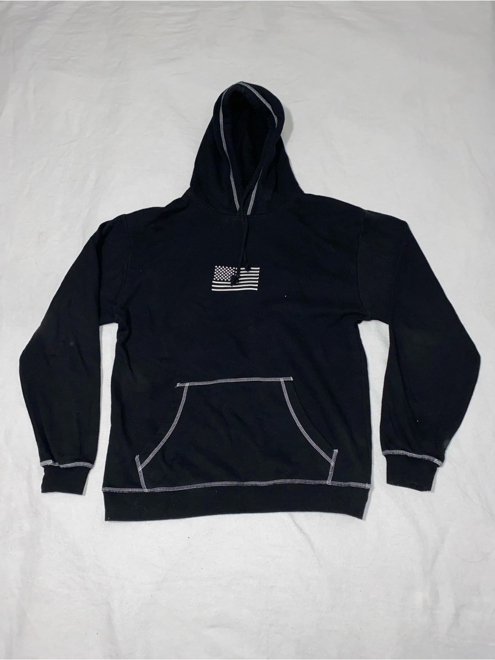 Men's Black Hooded Sweatshirt with Flag Detail